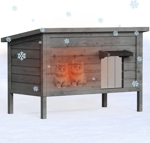 Miniatura 8 de Casa para gatos al aire libre, refugio para gatos totalmente aislado exterior de madera para múltiples gatos, condominios callejeros, granero, gato