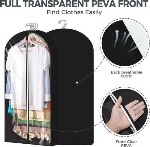 Miniatura 19 de 6 bolsas de ropa de 40 pulgadas para colgar ropa, bolsas transparentes para almacenamiento de ropa, bolsas de ropa para fundas de viaje