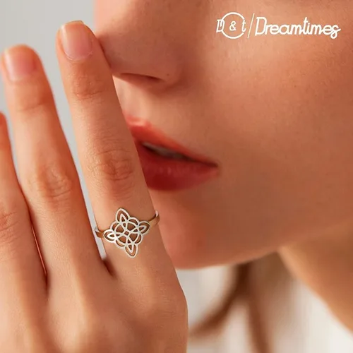 Miniatura 3 de Dreamtimes Anillo de nudo de bruja para mujer, de acero inoxidable, con barra abierta, ajustable, celta, cuaternario, nudo de bruja, amuleto