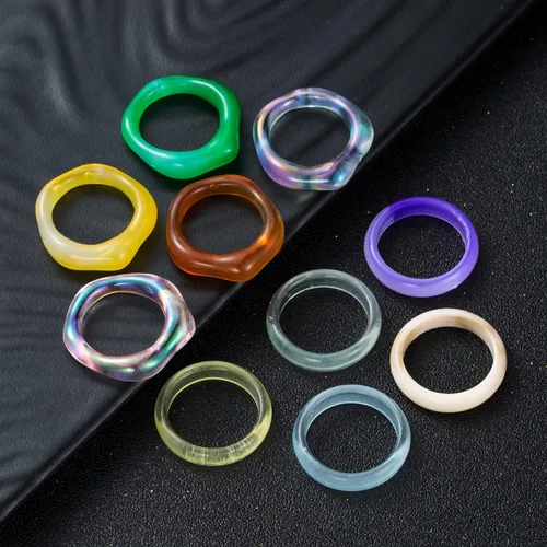 Miniatura 6 de SENNI Anillos de resina acrílica coloridos y lisos con cuentas elásticas para mujeres y niñas