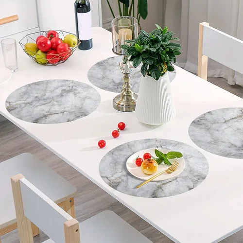 Miniatura 6 de Marble White Golden Print Placemats Set of 6 Washable Round Placemats for Dining Table Place Mats for Kitchen Heat Resistant Placemat for Kitchen