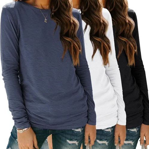 Miniatura 35 de SUNBS Paquete de 3 camisas de manga larga para mujer, ajuste holgado, ropa de otoño, ropa de moda 2025, camisetas básicas de entrenamiento, trajes