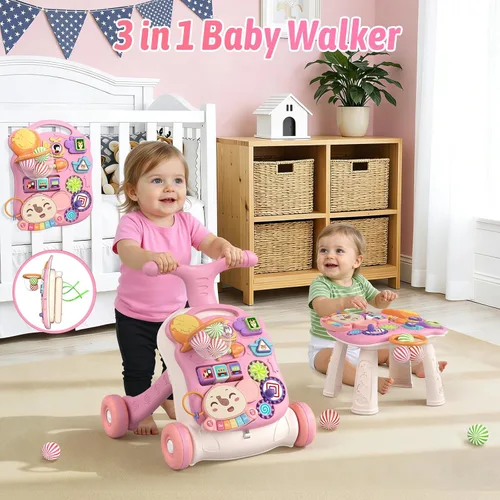 Miniatura 2 de QDRAGON Andador de bebé 3 en 1 y centro de actividades para niñas, aprendiendo a caminar, sentarse a pararse, juguetes educativos tempranos