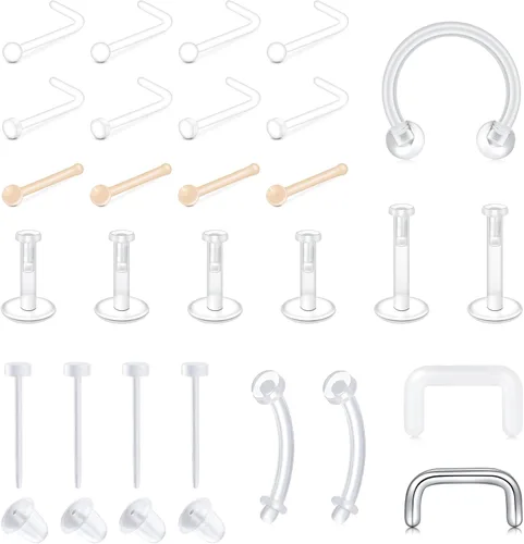 Miniatura 14 de QWALIT - Pendientes de nariz transparentes en forma de L, retenedor de piercing flexible, hueso nasal, color de piel, retenedor de piercing