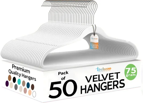 Techzoo Perchas de Terciopelo Premium Paquete de 50 Perchas Ultra Delgadas Antideslizantes para Adultos de Fieltro que Ahorran Espacio Colgador