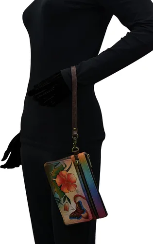 Miniatura 4 de Anna by Anuschka Cartera organizadora de cuero pintada a mano para mujer, hibisco antiguo, Hibisco antiguo