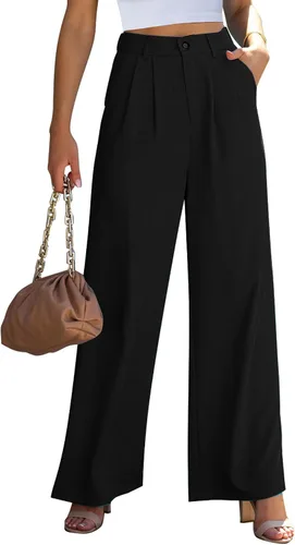 GRAPENT Pantalones de pierna ancha para mujer, para trabajo, negocios, casual, de cintura alta, pantalones de vestir fluidos para la oficina