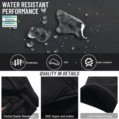 Miniatura 5 de Men's Snow Ski Hiking Pants Fleece Lined Softshell Windproof Winter Insulated Cargo Pants with Zipper Pockets