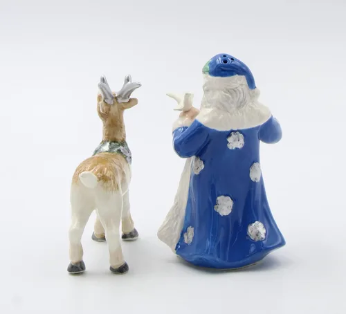 Miniatura 6 de Juego de salero y pimentero de cerámica fina de Navidad con reno amigo de Papá Noel, 4-5/8 pulgadas de alto