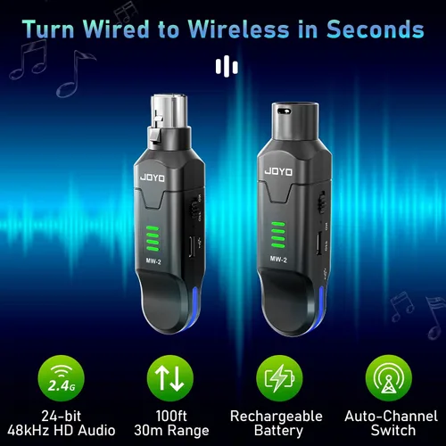 Miniatura 2 de JOYO Sistema de micrófono inalámbrico de 2.4 GHz, transmisor y receptor XLR de 4 canales, adaptador de micrófonos de condensador dinámico/alimentado