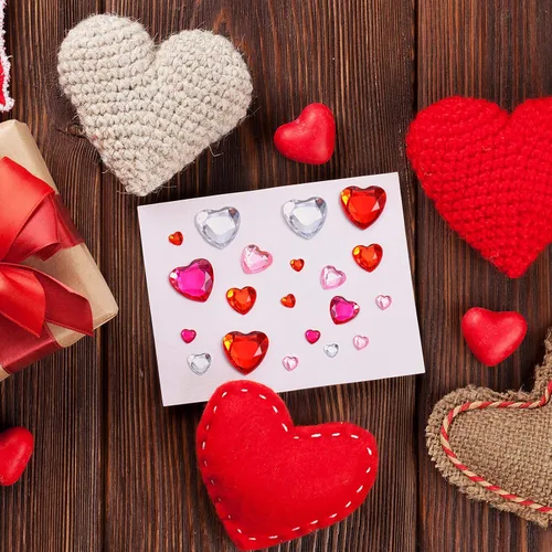 Miniatura 7 de Chuangdi 516 calcomanías de diamantes de imitación de corazón, acrílicas, gemas de corazón, gemas de cristal, autoadhesivas, parte trasera plana