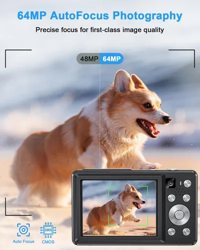Miniatura 4 de Cámara digital 4K, cámara compacta de punto y disparo con enfoque automático, cámara dual, flash, zoom 16X, tarjeta de 32GB, cámaras de 64MP