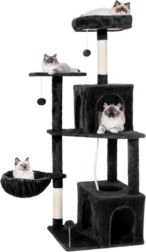 Torre de árbol para gatos de varios niveles de 54 pulgadas con hamaca, condominios y postes rascadores, muebles grandes para gatos de interior con