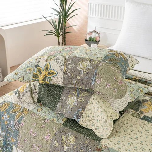 Miniatura 4 de YAYIDAY - Edredón tamaño Queen, juego de colcha con patrón de retazos - 100% algodón reversible y transpirable con estampado floral acolchado