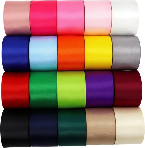 Miniatura 12 de Cinta de satén de doble cara de 1 pulgada, 20 cintas de color sólido, 1 pulgada x 2 yardas cada una total de 40 yardas por paquete, para envolver
