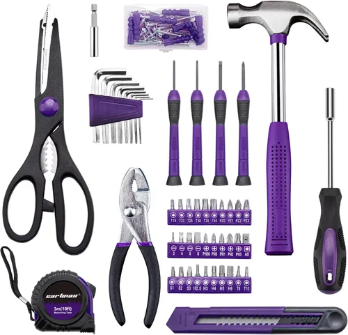 Miniatura 3 de CARTMAN Kit de herramientas para el hogar, herramientas manuales básicas para el hogar con estuche de almacenamiento, color morado Púrpura & Negro
