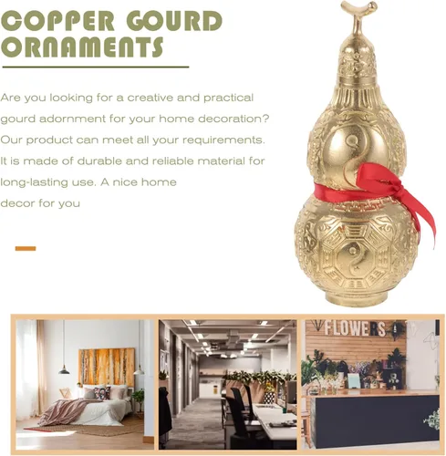 Miniatura 9 de Garneck Adorno de calabaza de cobre, estatua decorativa de Feng Shui Wu Lou para mesa de oficina en casa, símbolo de prosperidad y riqueza