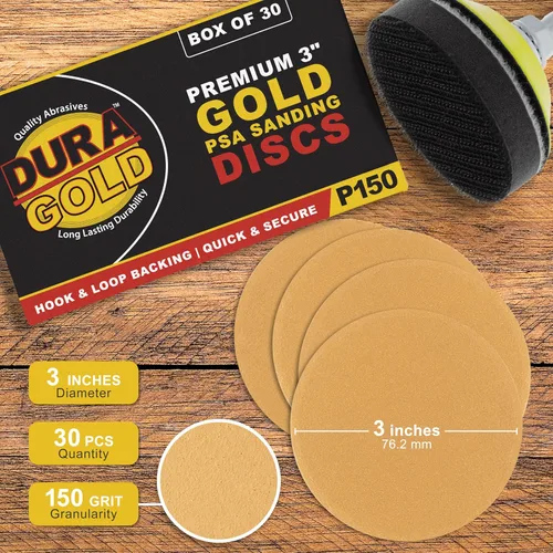 Miniatura 2 de Dura-Gold Discos de Lijado Premium de 3" con Gancho y Bucle - Grano 150 (Caja de 30) - Discos de Papel de Lija Abrasivo de Corte Medio de Alto