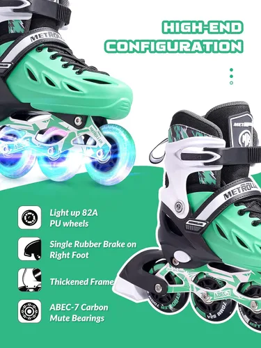 Miniatura 5 de METROLLER Patines en línea para niñas y niños, mujeres, hombres, 4 tallas ajustables, patines en línea con ruedas que se iluminan, patines Menta