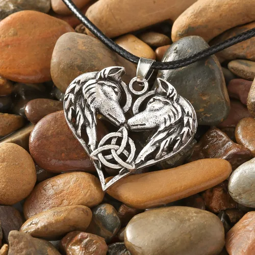 Miniatura 7 de HAQUIL Viking Jewelry - Collar con colgante de cuero para parejas de lobo para hombres y mujeres, 19.7 pulgadas, Metal