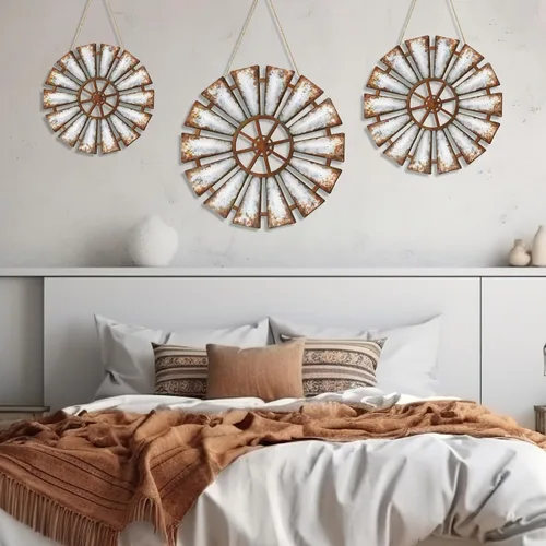 Miniatura 6 de Zzbakress 3 piezas de molino de viento de madera, decoración de casa de campo para Barhroom Campo, molino de viento de madera, decoración de pared