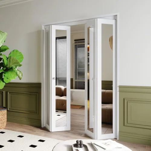 Miniatura 8 de BARNER HOME Puertas plegables, puertas de armario con espejo completo para abertura de 48" (doble 24") x 80", puerta plegable interior para despensa