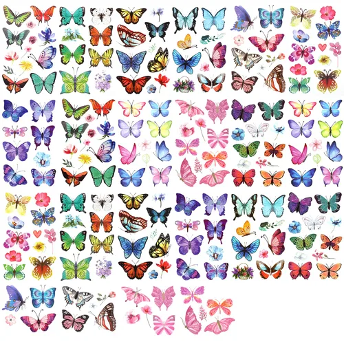 100 tatuajes temporales de mariposa, coloridas flores de mariposa pequeñas, calcomanías de tatuaje, impermeables, lindos tatuajes pequeños para