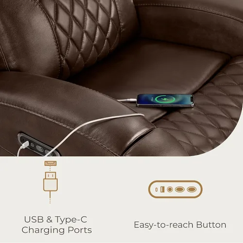 Miniatura 6 de CHITA Silla reclinable de cuero genuino para adultos con reposacabezas eléctrico ajustable, sillón reclinable plano con portavasos extraíbles