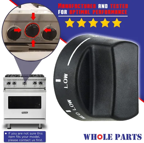 Miniatura 3 de Pomo de repuesto Whole Parts mejorado (negro) N.º de pieza PA010122 - Reemplazo y compatible con algunas parrillas Viking VGRC, IC, RT - Reemplaza