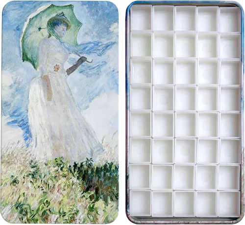 Miniatura 39 de Estuche de lata de paleta de acuarela con 40 piezas de sartenes vacías de plástico blanco con cuadrados magnéticos para transportar - Paleta