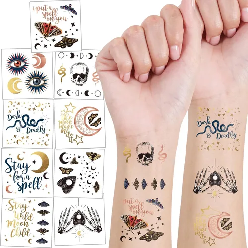 Cheerland Tatuajes de Halloween, esqueleto, tatuajes temporales, negro y blanco, gótico, recuerdos de fiesta de cumpleaños, tatuajes de temperatura