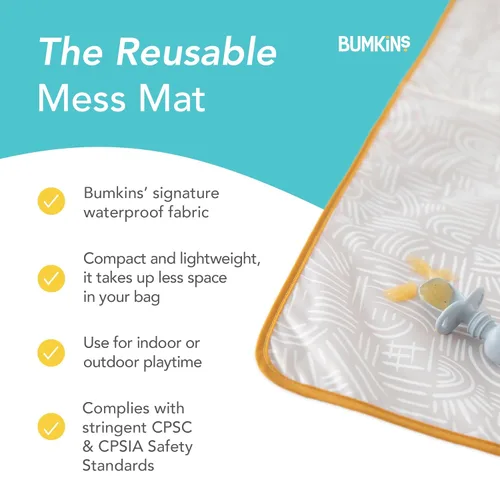 Miniatura 5 de Bumkins Alfombrilla de Splat para Debajo de la Silla Alta, Alfombrilla para Desordenes de Comer para Bebés y Niños Pequeños, Tela Reutilizable B2