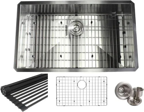 KKR-F3219 - Fregadero de cocina de acero inoxidable con diseño de radio cero calibre 16, montaje inferior, de 32 pulgadas, de acero inoxidable (32