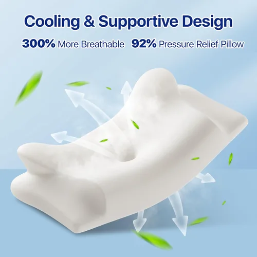 Miniatura 3 de Almohada cervical de espuma viscoelástica para el cuello - Almohada cervical ergonómica contorneada para durmientes laterales, de espalda y sobre