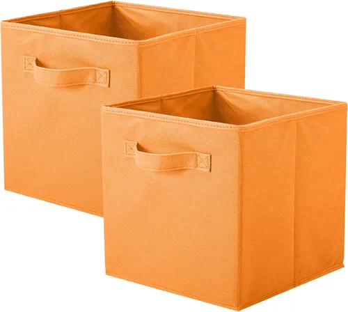 PowerKing Cubos de almacenamiento plegables con asas, contenedores plegables de tela para estantes de armario, contenedores de almacenamiento Naranja