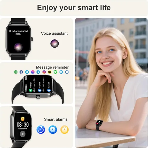Miniatura 3 de Relojes inteligentes para mujer, reloj de seguimiento de fitness de 1.85 pulgadas, contestar/hacer llamadas, reloj de fitness impermeable IP68