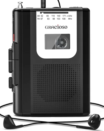 Grabadora de casete portátil - Reproductor de cinta de casete con radio AM FM - Reproductor de cinta compacto con auriculares de 0.138 in y