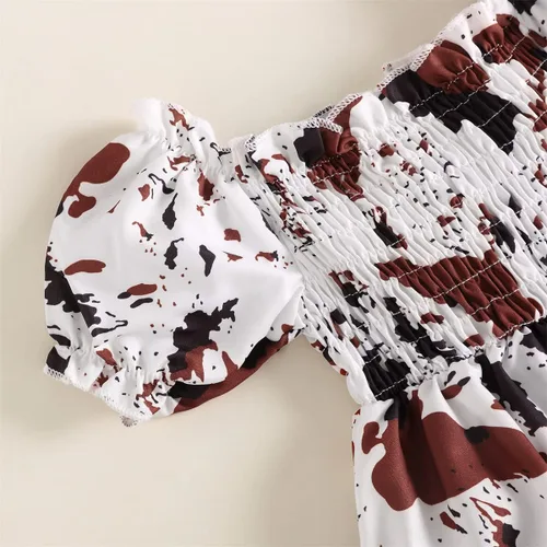 Miniatura 4 de YINGISFITM Mameluco de manga larga para bebé niña con volantes, estampado de vaca, vestido de verano, ropa linda