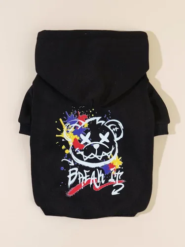 Miniatura 4 de QWINEE Sudadera con capucha para gatos con estampado de oso de dibujos animados, transpirable, elástica, con gorro, ropa cálida para gatos y perros