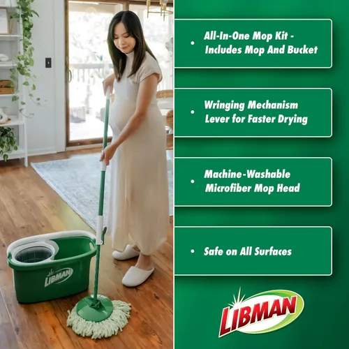 Miniatura 3 de Libman Tornado - Sistema de trapeador giratorio con cabezales de recambio, trapeador giratorio de microfibra y cubo con escurridor para el hogar