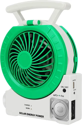 Miniatura 8 de Ventilador solar multifunción, ventilador eléctrico de camping al aire libre de 4000 mAh con panel solar, MP3/lámpara de mesa/antorcha/función