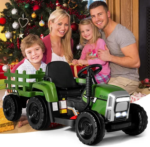 Miniatura 8 de OLAKIDS Tractor de paseo para niños de 12 V, vehículo eléctrico 2 en 1 con control remoto, remolque desmontable, juguete de conducción a batería