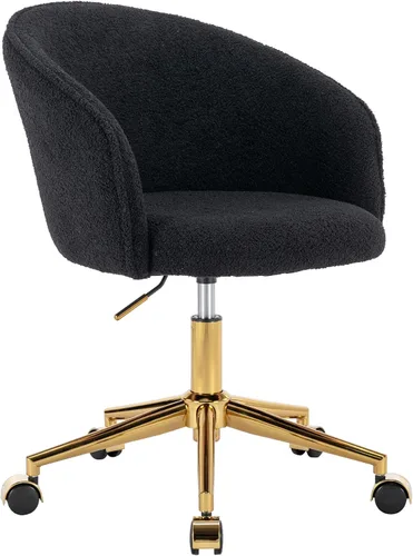 Miniatura 21 de KCC Silla de Tocador de Maquillaje de Tela de Pana, Sillón Giratorio Esponjoso Moderno con Ruedas, Tapizada Mullida de Altura Ajustable para Niñas