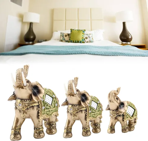 Miniatura 7 de Walfront Estatua de elefante verde, tronco, figura coleccionable, riqueza, suerte, Feng Shui, decoración para el hogar, regalo de 3.9 x 1.8 x 3.9