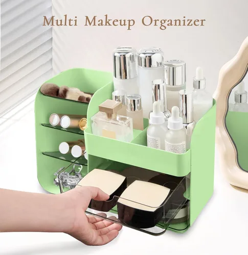 Miniatura 4 de 2026 Organizador de maquillaje de encimera con cajones, organizador de cosméticos con soporte de brochas de viaje, organizador de cuidado de la piel