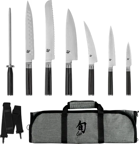 Shun Juego clásico de 8 piezas para estudiantes, incluye chef de 8 pulgadas, pelado de 3.5 pulgadas, cuchillos utilitarios de 6 pulgadas y más,
