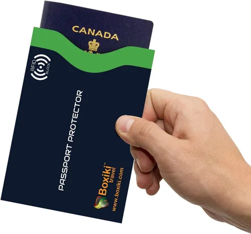 Miniatura 2 de Boxiki Travel - Fundas de bloqueo RFID con código de color para evitar robos de identidad y sobres de bloqueo RFID (azul marino)