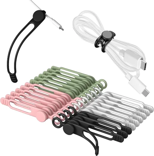 Miniatura 7 de 20 bridas de silicona para cables de 3 pulgadas, organizador de cables reutilizables pequeños para cables de carga, auriculares, cables de Negro