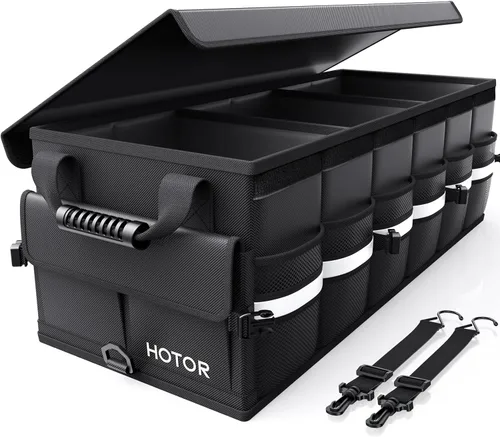 Miniatura 11 de HOTOR Organizador de maletero de automóvil, organizador plegable para SUV, almacenamiento de automóvil con tiras reflectantes y cubierta
