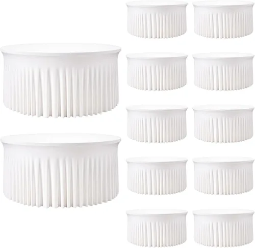Miniatura 56 de 2 Pack White 72 inch Round Spandex Tablecloth, Washable Stretchy Fitted 6FT Round Tables,Elastic Edge with Skirt, Wrinkle-Free Table Cloths for